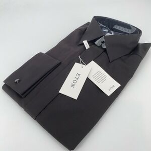 Eton Dress Shirt Men's 15-38 Black Stretch Contemporary Fit Collared Button Up